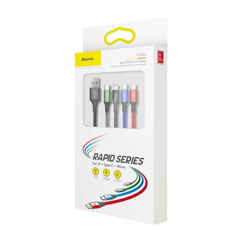 Baseus Fast 4in1 2xUSB-C / Lightning / Micro 3.5A 1.2m laidas USB (juodas)