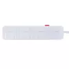 Maitinimo lizdas MACLEAN MCE392 W — 4 F tipo lizdai, 3×USB A, 110–240 V, 2.1 A maks., 2500 W, 1,5 m kabelis, baltas