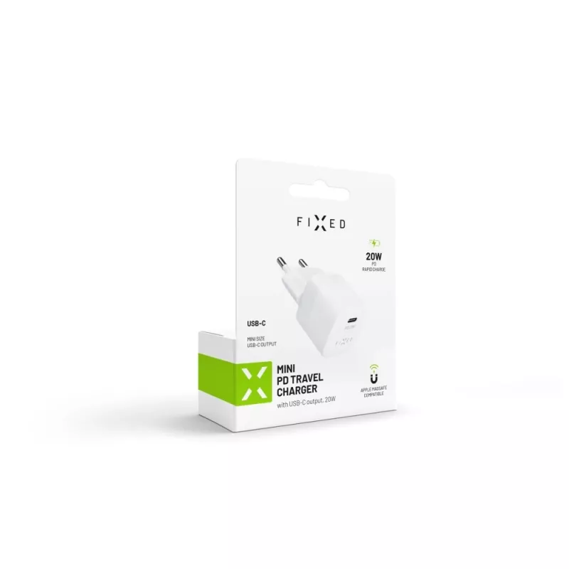 Nešiojamas USB-C kelionių įkroviklis FIXED FIXC20M-C-WH 20W kompaktiško dizaino