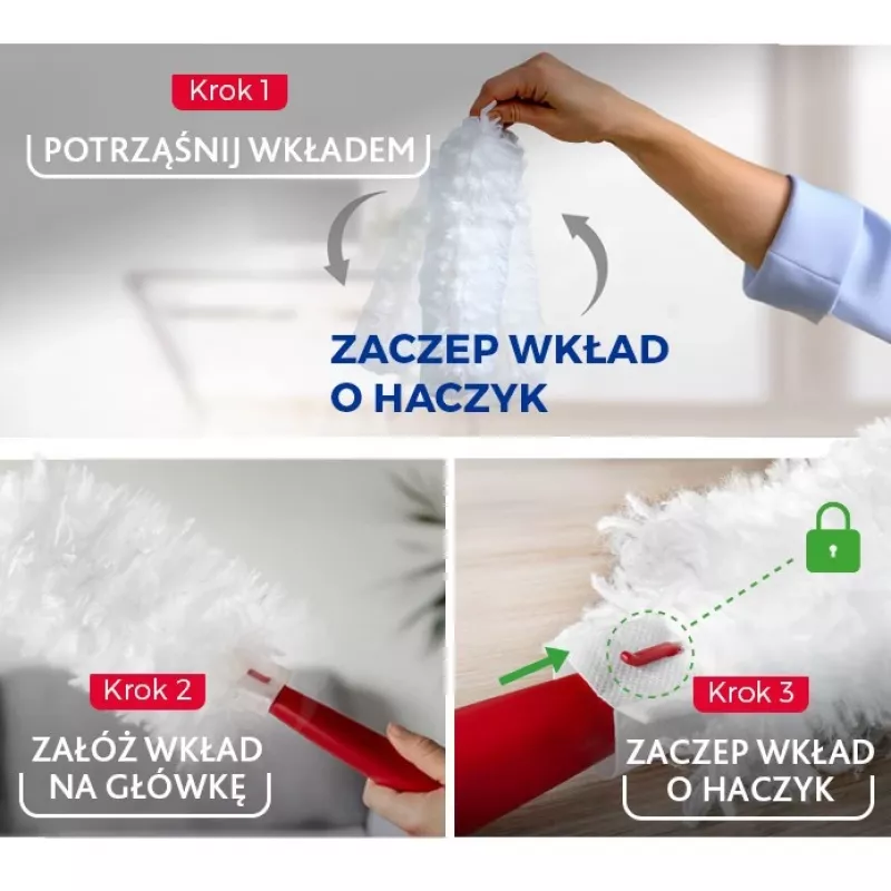Trumpakotis dulkėms valyti skirtas VILEDA 179432 su 2 „Flex & Catch“ įdėklais, raudona plastikinė rankena, pakabinamas