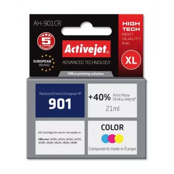 Suderinama rašalinė kasetė ActiveJet AH-901CR Spalvota (High XL, dažų pagrindu, 21 ml, žydra / purpurinė / geltona)