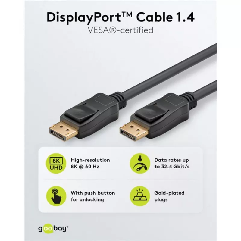 DisplayPort kabelis Goobay 74777 1 m Juodas G-Sync FreeSync
