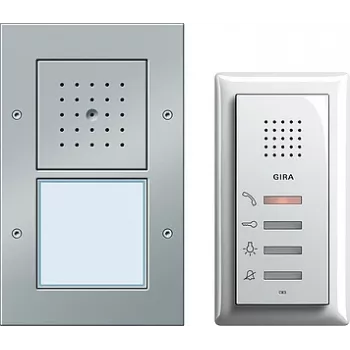 Domofono / lauko stotelė Gira 049543 — laidinė IP44, aliuminio ir balta, aliuminis / termoplastikas, AC/DC