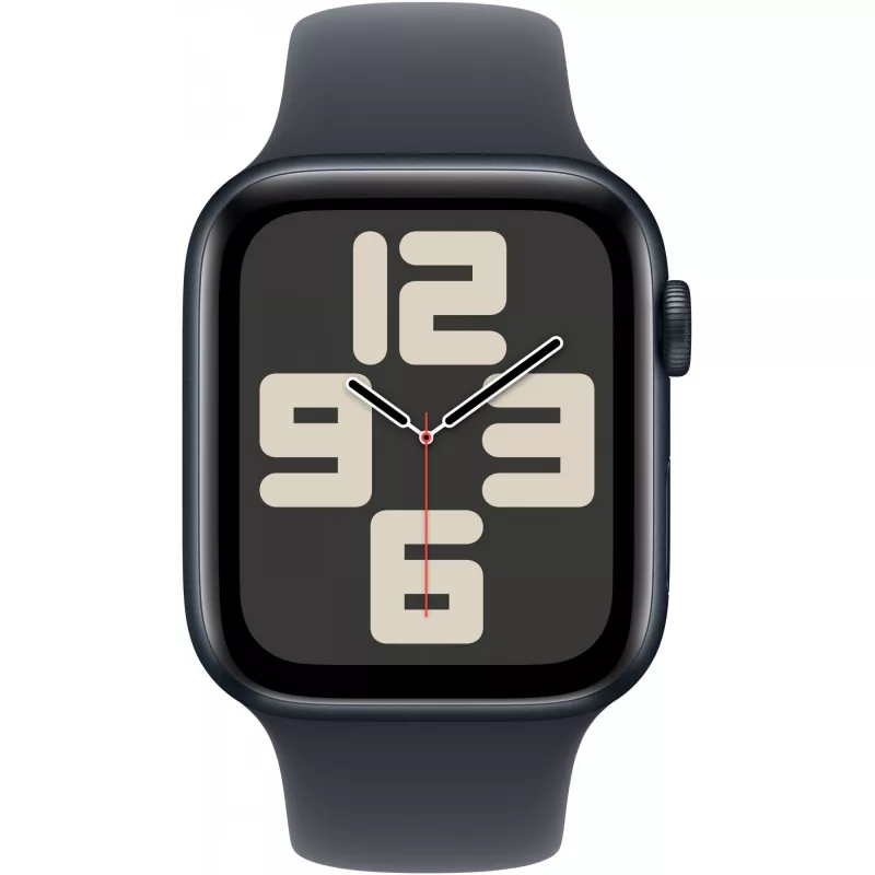 Apple Watch SE GPS + Cellular 44 mm vidurnakčio aliuminio korpusas su vidurnakčio sportine apyranke – M/L (MXGM3QF/A)
