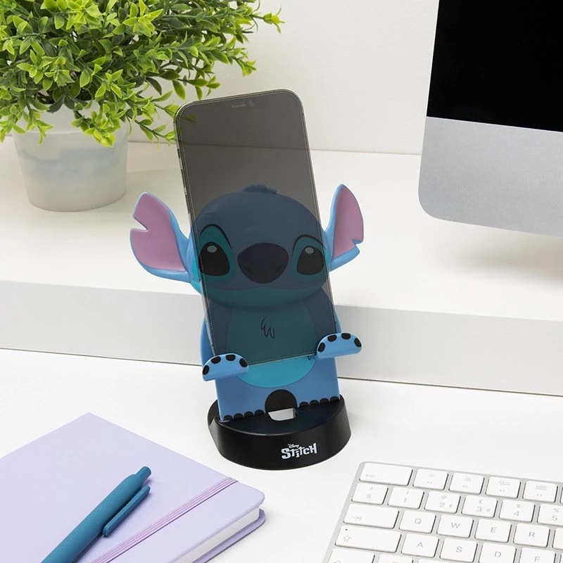 Išmaniojo telefono laikiklis Paladone PP13486LS Stitch dizainas — reguliuojamas stovas telefonams ir mažiems planšetiniams kompiuteriams