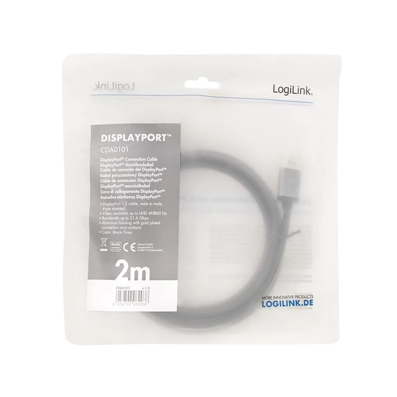 DisplayPort kabelis LogiLink CDA0101 2 m juodas pilkas