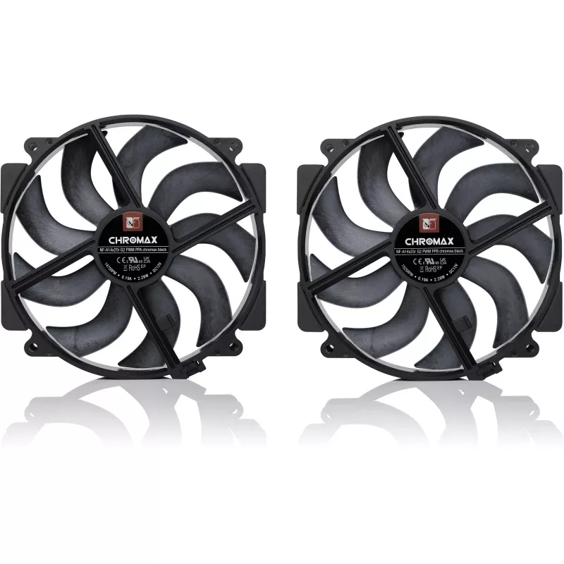 Noctua NF-A14x25r G2 PWM Sx2-PP chromax.Juoda 140 mm dvigubas ventiliatorius