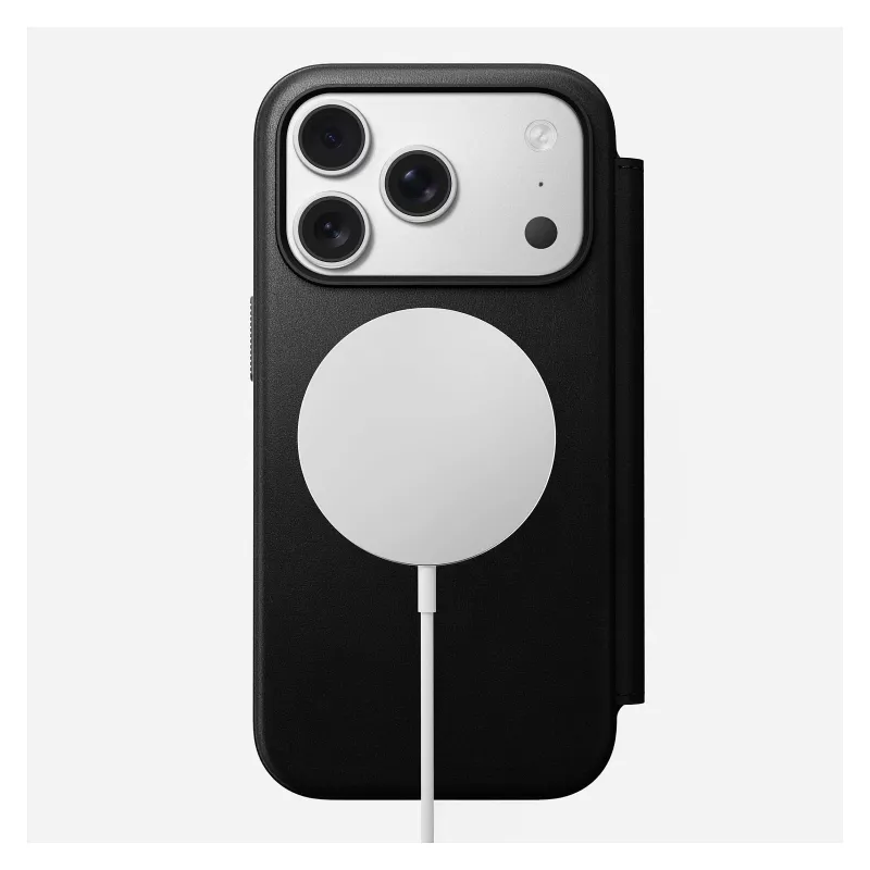 Mobiliojo telefono odinis aplankas Nomad Modern Leather Folio Cover, skirtas iPhone 17 Pro, 16 cm (6,3 colio), juodas, 4 kortelių kišenės