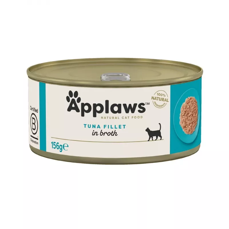 Šlapias kačių ėdalas Applaws Tuna Fillet 156 g skardinė — suaugusioms, 16 % baltymų, 80 % drėgmės, žuvies skonis