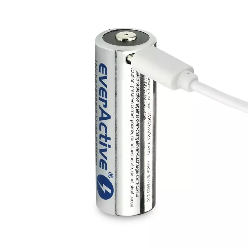 Baterijos elementas 18500 3,7V Li-ion 2100mAh su USB-C