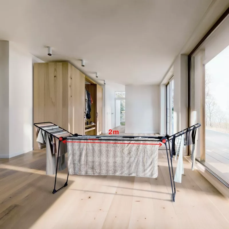 Drabužių džiovinimo stovas VILEDA Infinity Flex Ultimate Telescopic — juodas, dengtas aliuminis, 30 m džiovinimo vietos, sulankstomas, ratukai