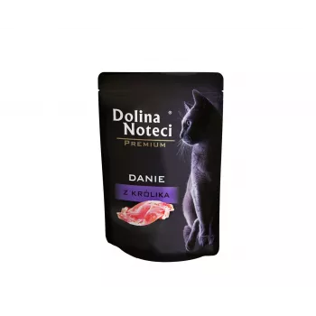 Šlapias kačių maistas dolina noteci Premium Rabbit 85 g paštetas — vienos porcijos pakelis, be grūdų, 82 % drėgmės
