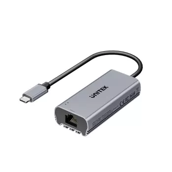 USB-C į RJ45 adapteris Unitek U1343AGY01 — 5 Gbps Ethernet, USB-C (kištukas) į RJ45 (lizdas), pilkas, 0,15 m laidas