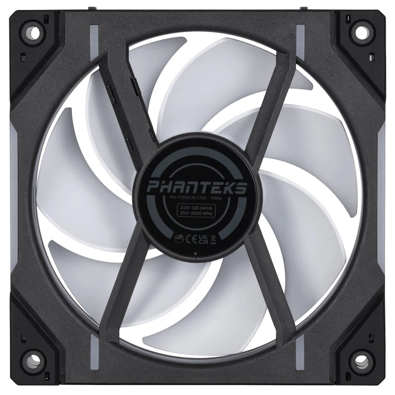 Phanteks D30 120 mm ARGB PWM korpuso ventiliatoriai – juodi, 3 vnt.