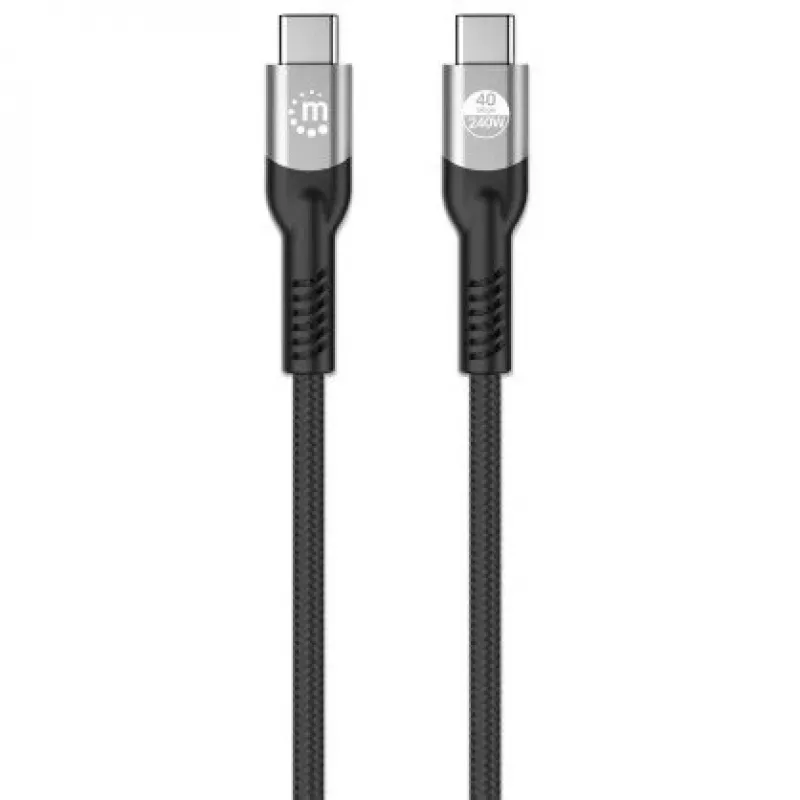 Manhattan Fast USB-C į USB-C kabelis (240 W), 1 m, 240 W nešiojamojo kompiuterio įkrovimas + spartusis duomenų ir vaizdo perdavimas, veikia su VISais nešiojamaisiais kompiuteriais (reikia atskiro USB-C 240 W sieninio įkroviklio), 40 Gbps itin spartus perdavimas, juodas, 3 metų garantija