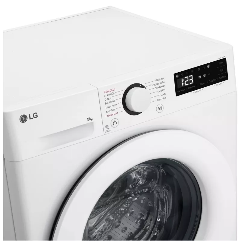 LG | Skalbimo mašina | F2WR508SWW | Energijos efektyvumo klasė A-10% | Įkraunama iš priekio | Skalbimo talpa 8 kg | 1200 aps./min | Gylis 47,5 cm | Plotis 60 cm | Ekranas | LED | Garo funkcija