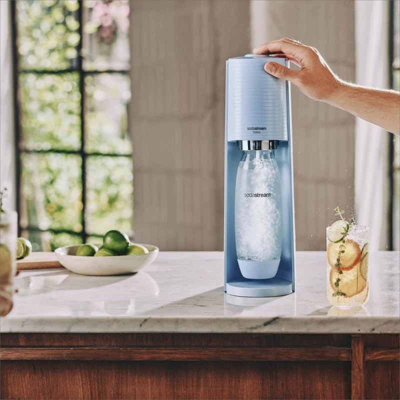 “SodaStream” gazuoto vandens aparatas “Terra” šviesiai mėlynas QC su CO2 ir 1 l PET buteliu