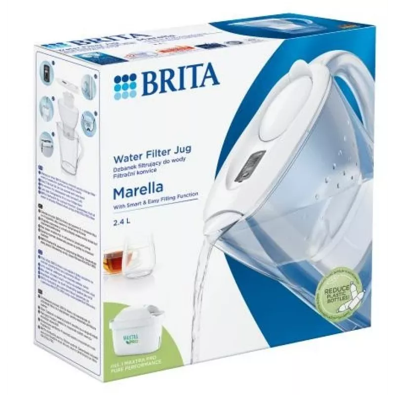 Vandens filtro ąsotis BRITA Marella su Maxtra Pro kasetė, 2,4 l vandens talpa, baltas, ergonomiška rankena