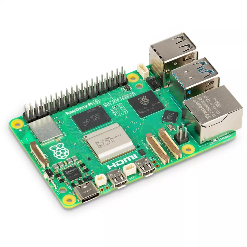 Vienplokštis kompiuteris Raspberry Pi 5 kūrimo plokštė — 2400 MHz Arm Cortex-A76, iki 16 GB LPDDR4x, MicroSD, USB 3.2, Wi‑Fi 5