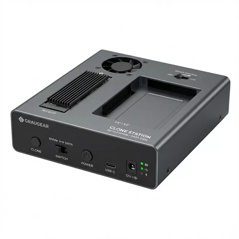 Prijungimo stotelė GrauGear G-M2ST235-CL, skirta M.2 NVMe/SATA SSD ir 2,5/3,5 colio HDD