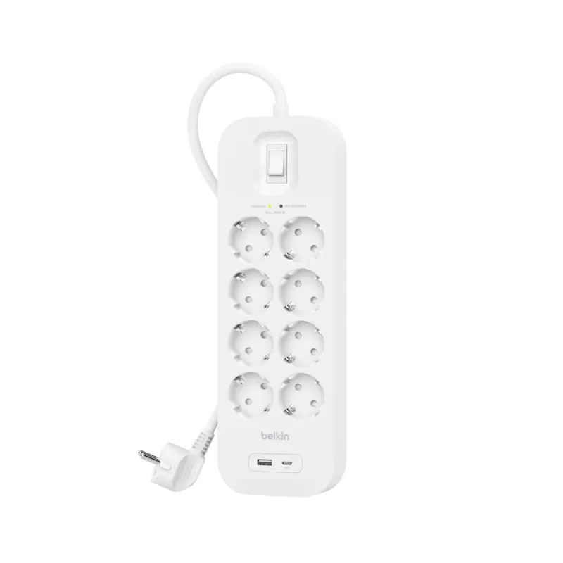SurgePlus 8x schuko 1xUSB-A 1xUSB-C 900J 2m