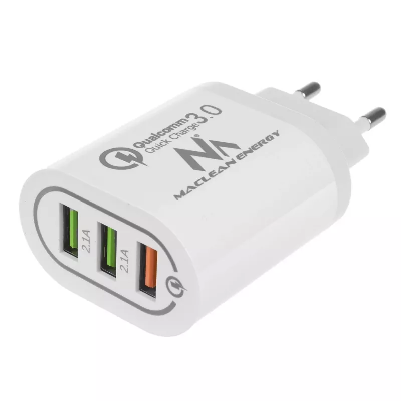 Sieninis įkroviklis MACLEAN MCE479W — 3 prievadų USB greitasis įkroviklis, 18W bendra galia