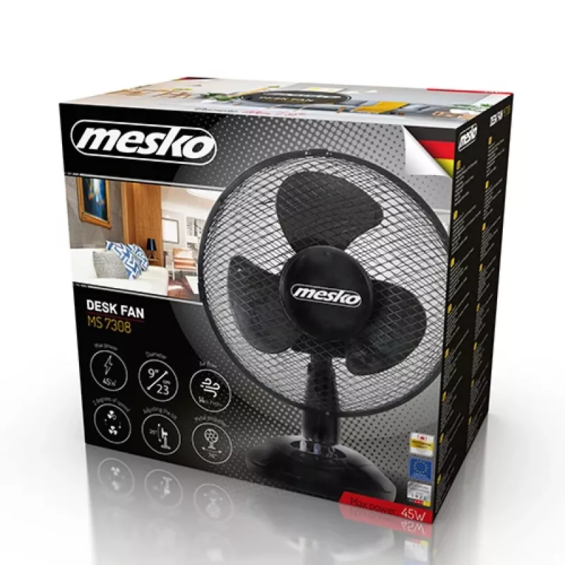 Mesko | Ventiliatorius | MS 7308 | Stalinis ventiliatorius | Juoda | Skersmuo 23 cm | Greičių skaičius 2 | Sukiojimas | 30 W | Ne