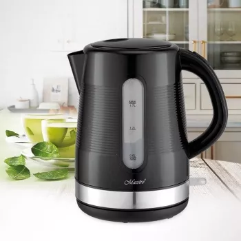 Elektrinis virdulys Maestro 1,7 L 2200 W juodas — plastikinis korpusas, mygtuku atidaromas dangtis, ergonomiška rankena