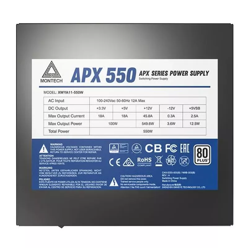 Montech APX550 maitinimo blokas 550 W 20+4 kontaktų ATX juodas