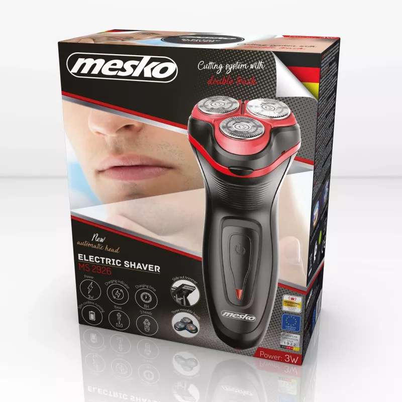 Mesko MS 2926 vyriškas skustuvas su sukamuoju peiliuku ir trimeriu, juodas/raudonas
