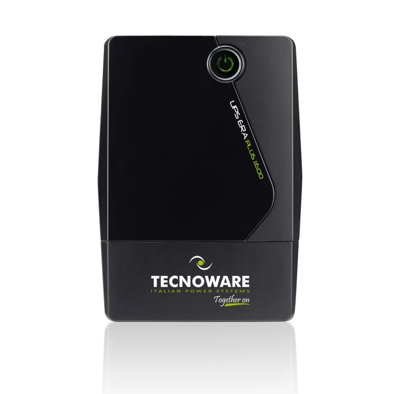 Nepertraukiamo maitinimo šaltinis TECNOWARE Era Plus 1600 — linijinės sąveikos UPS 1,6 kVA / 1120 W, 2 kintamosios srovės lizdai, USB Type-B, juodas