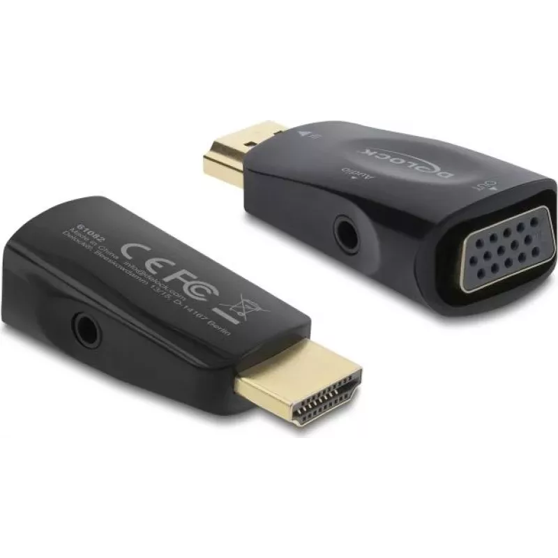 DELOCK HDMI į VGA adapteris su 3,5 mm garso ir USB maitinimo kabeliu — modelis 61082