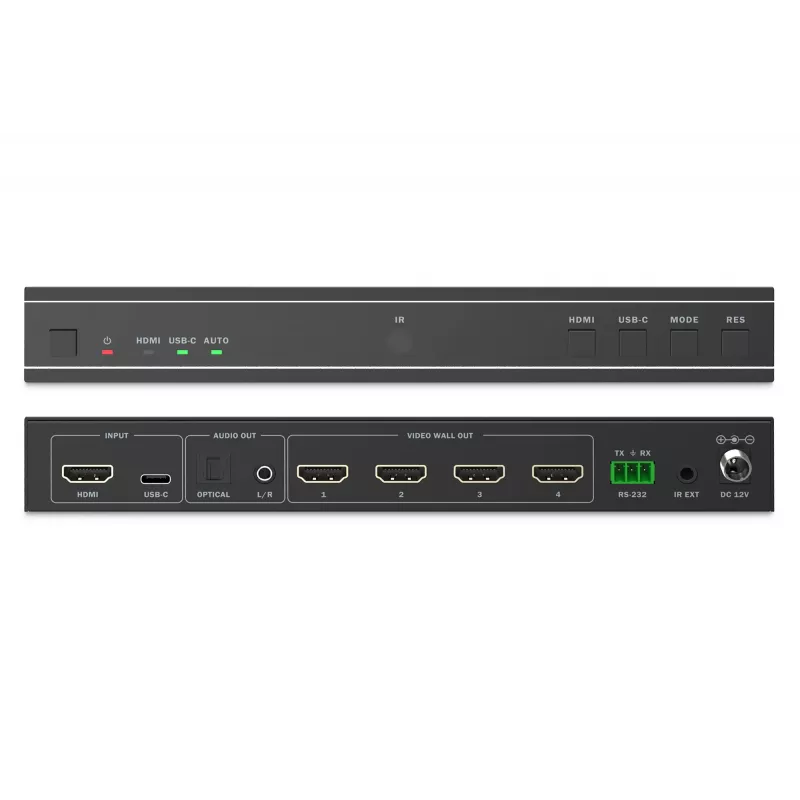 Vaizdo sienos valdiklis DIGITUS DS-55358 – 4 ekranai, iki 4K (3840×2160) @30Hz, DisplayPort 1.2a, metalinis korpusas, mygtukų valdymas