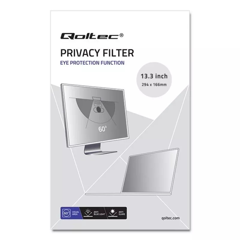 Qoltec 51050 Filtri Privacy per Display (13,3) (11.59, 16:9), Pellicola Protettiva per Notebook