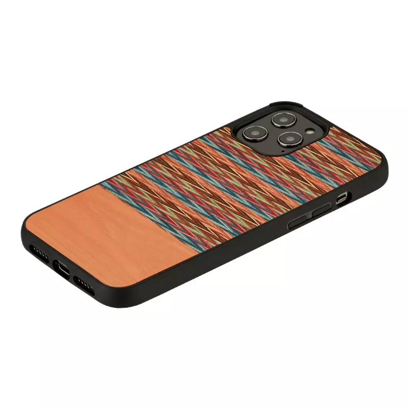 Apsauginis telefono dėklas Man and Wood, skirtas iPhone 12 / 12 Pro — rudas languotas su juodu apvadu