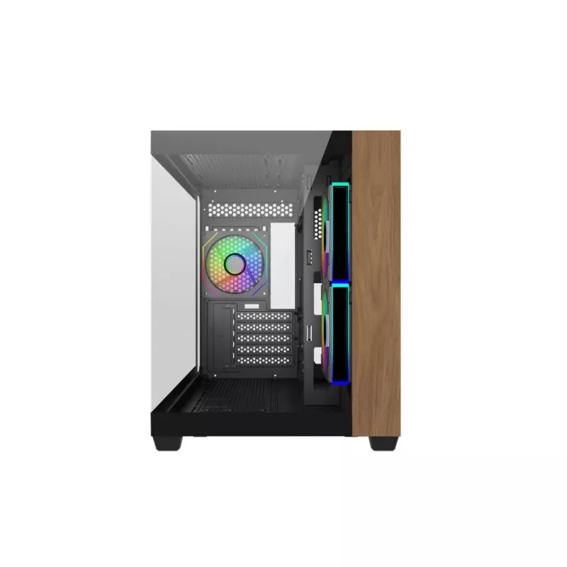 PC korpusas Cooler Master Elite 481 Wood — dviejų kamerų mATX su natūralaus medžio dizainu ir dviem grūdinto stiklo šonais