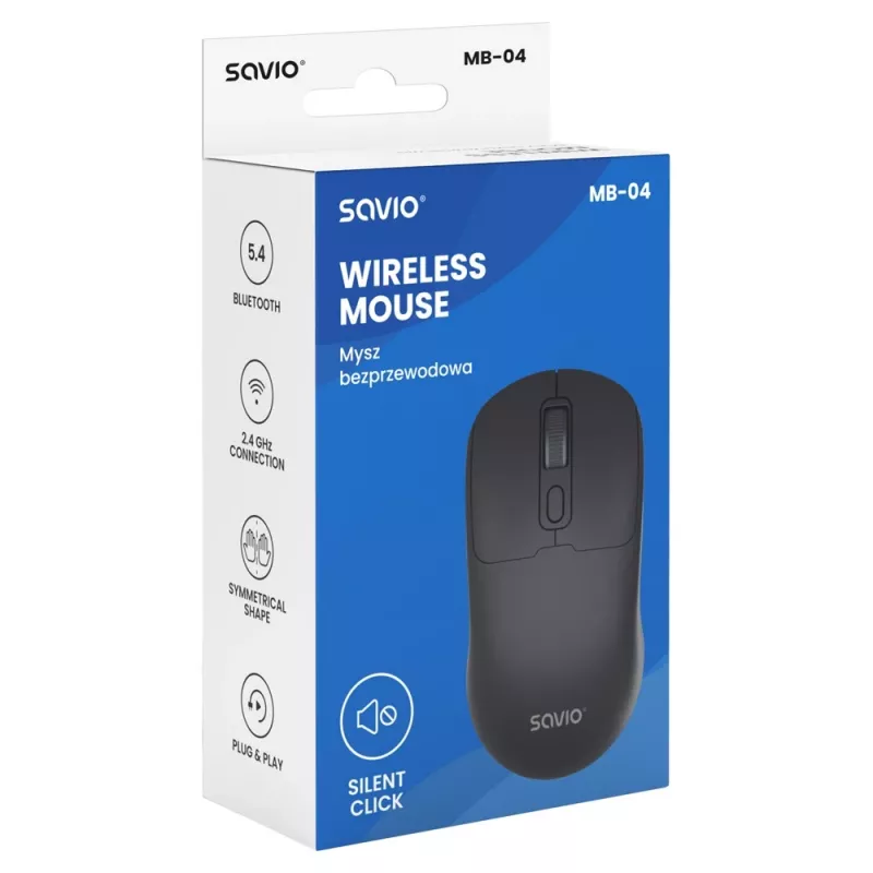 „Savio MB-04“ pelė, universali, abiem rankoms tinkama, „Bluetooth“, IR LED, 1600 DPI