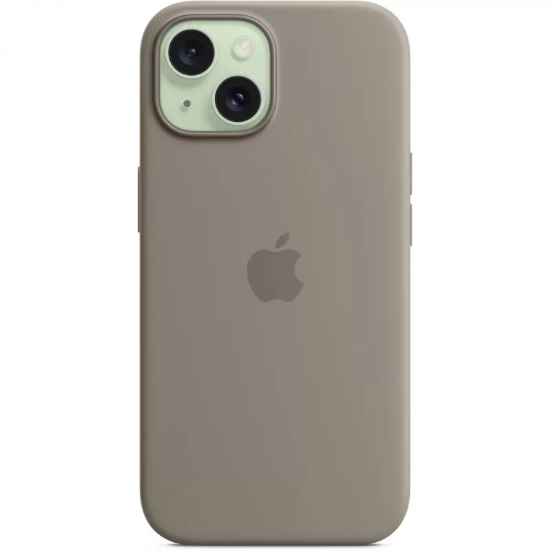 Silikoninis dėklas su „MagSafe“, skirtas „iPhone 15“ – molio spalvos