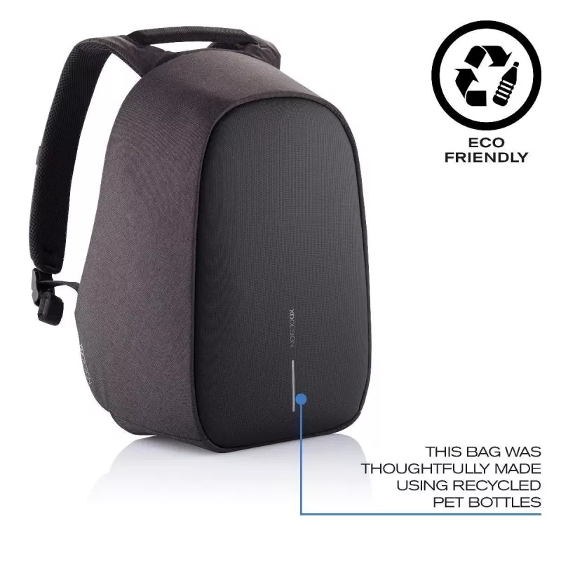 Kuprinė XDDESIGN Bobby Hero Small, apsaugota nuo vagystės, 11,5 l, planšetei iki 12,9 colio, PET/putplastis, juoda