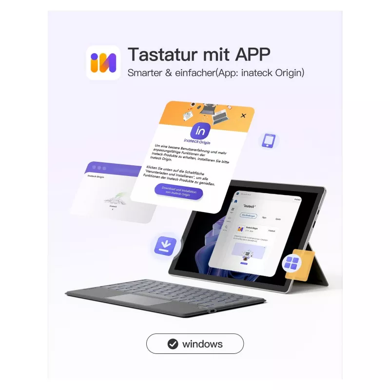 inateck klaviatūra Surface pilka, Sureface GO 1-4 Com. QWERTZ