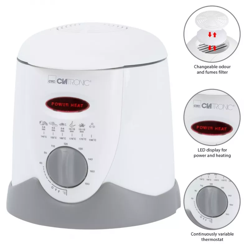 Clatronic FFR 2916 Single 1 L Stand-alone 900 W Deep fryer Pilka, White