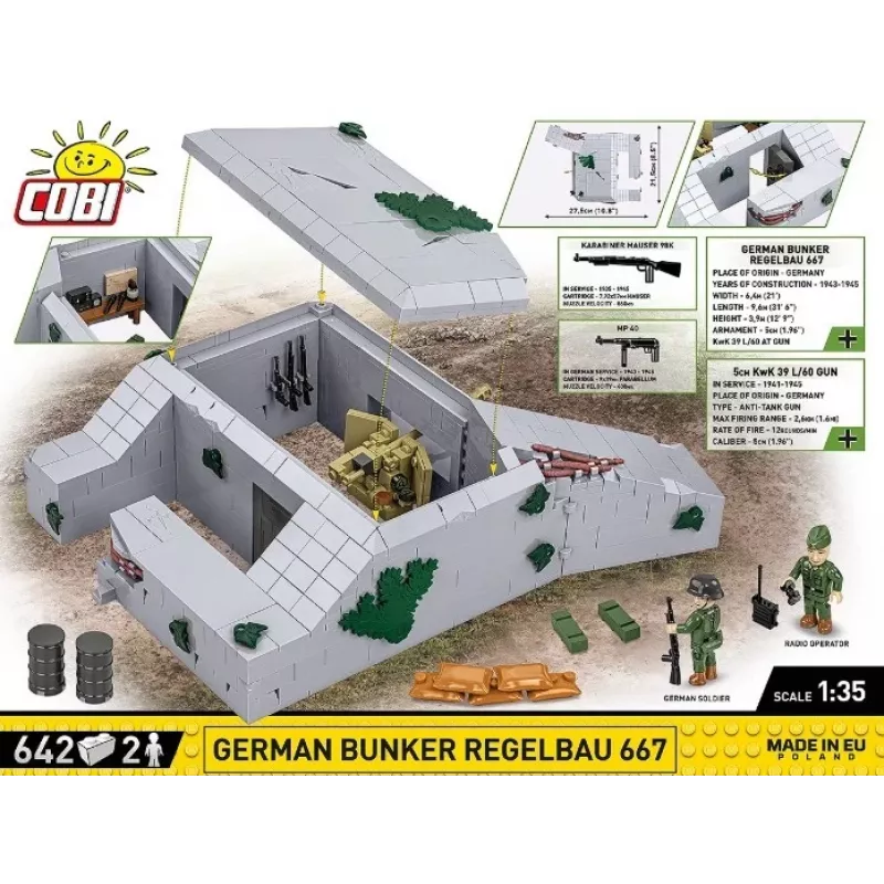 Konstruktorinis rinkinys Cobi German Bunker Regelbau 667/642 modelis COBI-3136 – detalus plytų rinkinys