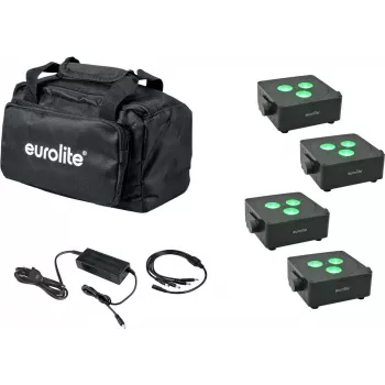 Plokščių LED šviestuvų rinkinys EUROLITE 4x AKKU IP 3 — 4 baterijomis maitinami plokšti šviestuvai, įkraunami