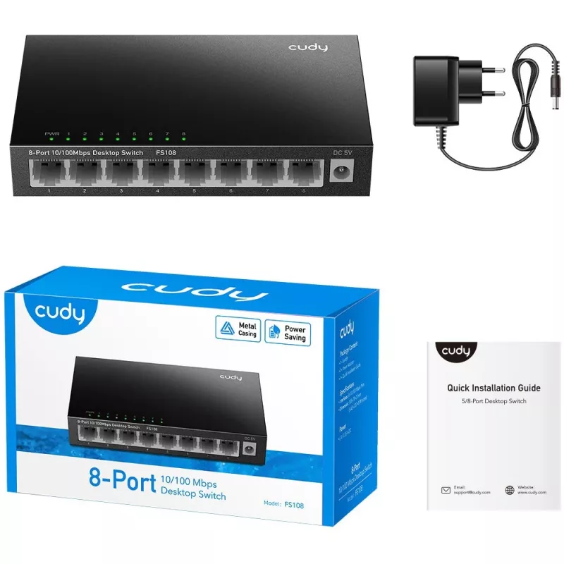 Nevaldomas komutatorius Cudy FS108 8 prievadų Fast Ethernet 10/100 juodas
