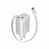 CANYON pakrovėjas OnCharge 65RC su įmontuotu USB-C kabeliu 65W, 1x PD, 1x QC, EU kištukas, Baltas