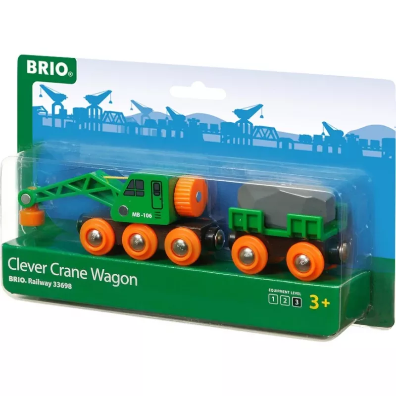 Vagonėlis BRIO Clever Crane Wagon Lift and Load juoda žalia