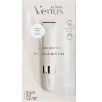 Intymių vietų kirpimo mašinėlė BRAUN Gillette Venus Gentle Intimate Trimmer, balta — baterijomis maitinama asmeninė skustuvėlis jautrioms vietoms