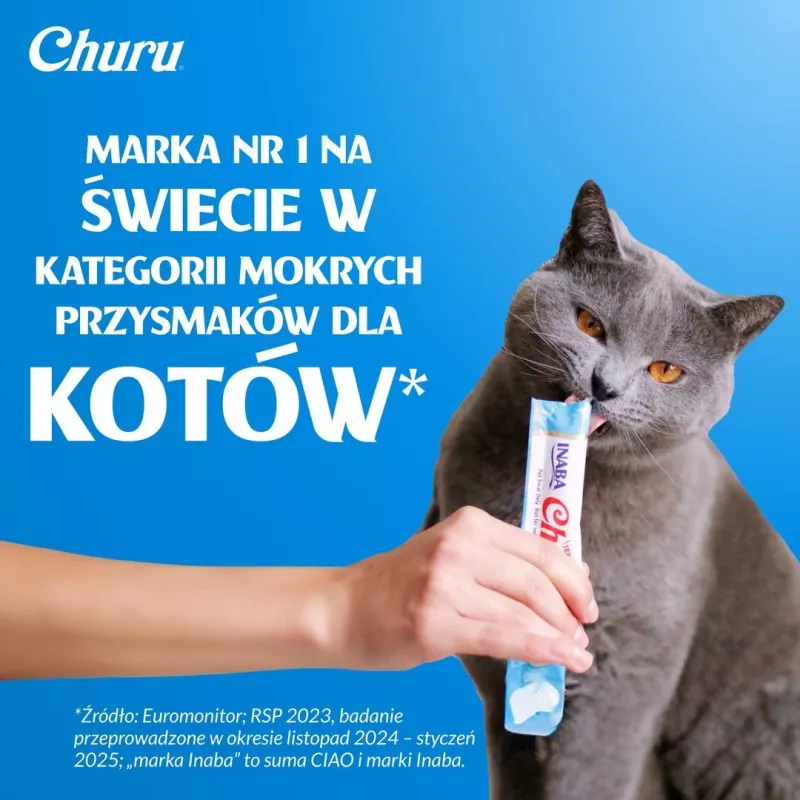 Šlapias kačių skanėstas INABA CHURU 80P su vištiena ir tunu — 80 x 14 g tūbelių