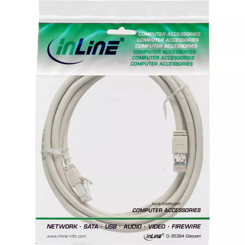 InLine komutacinis kabelis S/FTP PiMF Cat.6 sertifikuotas pilkas 2m