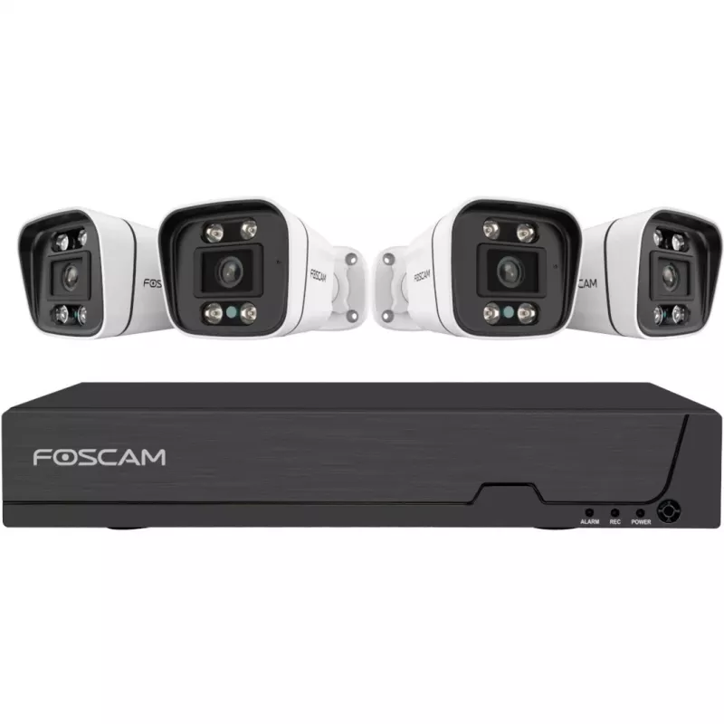 Foscam FNA108E-B4-2T vaizdo stebėjimo sistema balta 4x 4K PoE kulkos kameros, 1x 8 kanalų NVR